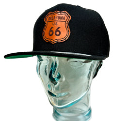 Route 66 Flat Bill Leather Patch Hats